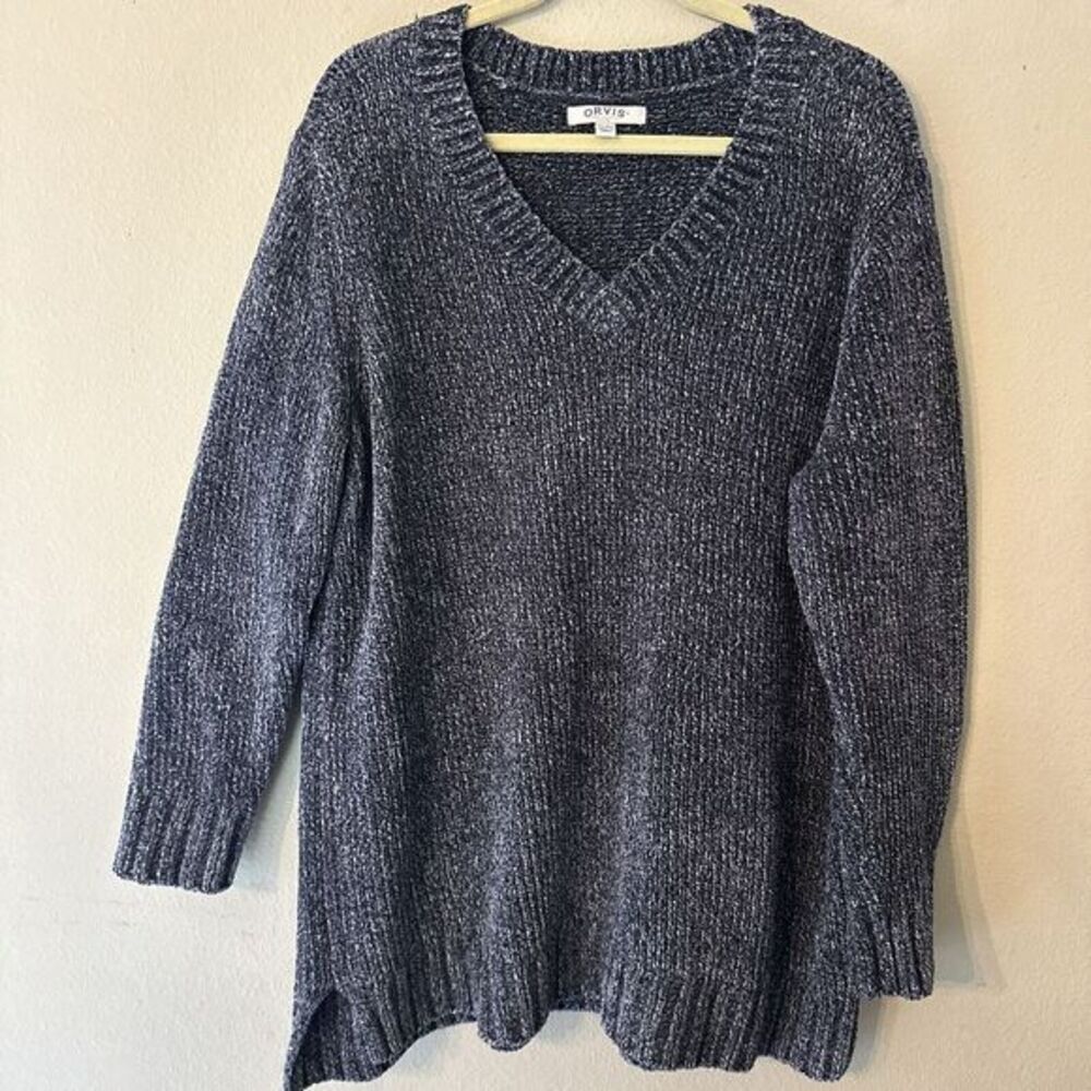Orvis Womens Chenille V Neck Sweater Sz XXLGray Soft Cozy Long‎ Sleeve Oversized